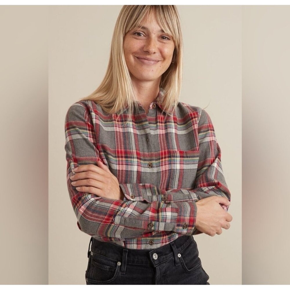 Marine Layer Viola LS relaxed rainbow Plaid Button-Up Long-Sleeve Shirt medium
